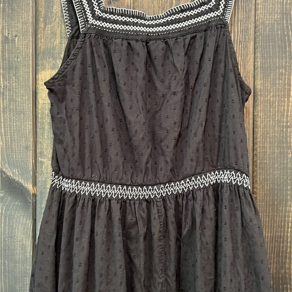 Old Navy Maxi Dress L Tall Black Embroidered Square Ruffle Textured Boho Peasant - Picture 8 of 14